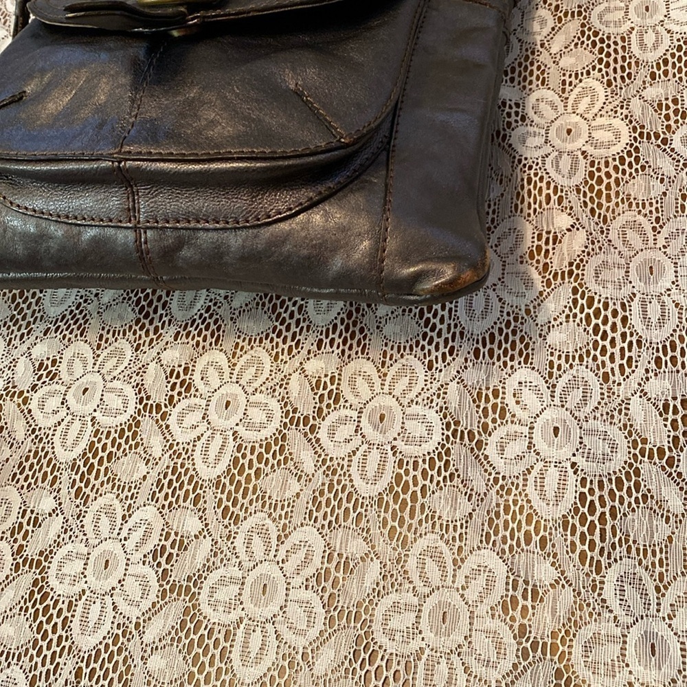 Fossil Leather Grey Rustic Crossbody Shoulder Bag Purse ~ Brass Hardware - Picture 5 of 14